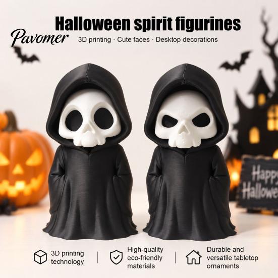 3D Printed Skeleton Statue Grim Reaper Figurine, Gothic Black Robe Statue, Spooky Desktop Figurine Mini Model Toy for Halloween Decoration Robed