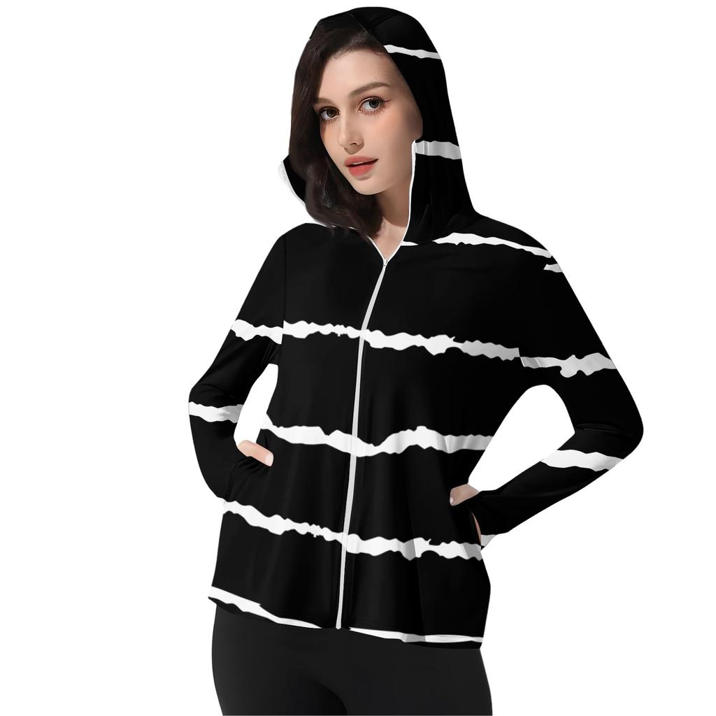 Women's Printed Ice Silk Hooded Lightweight Long Sleeve Sun  Jacket Top