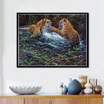 5D DIY Diamond Embroidery Two Tiger In Water Full Round Diamond Painting Cross Stitch Rhinestone