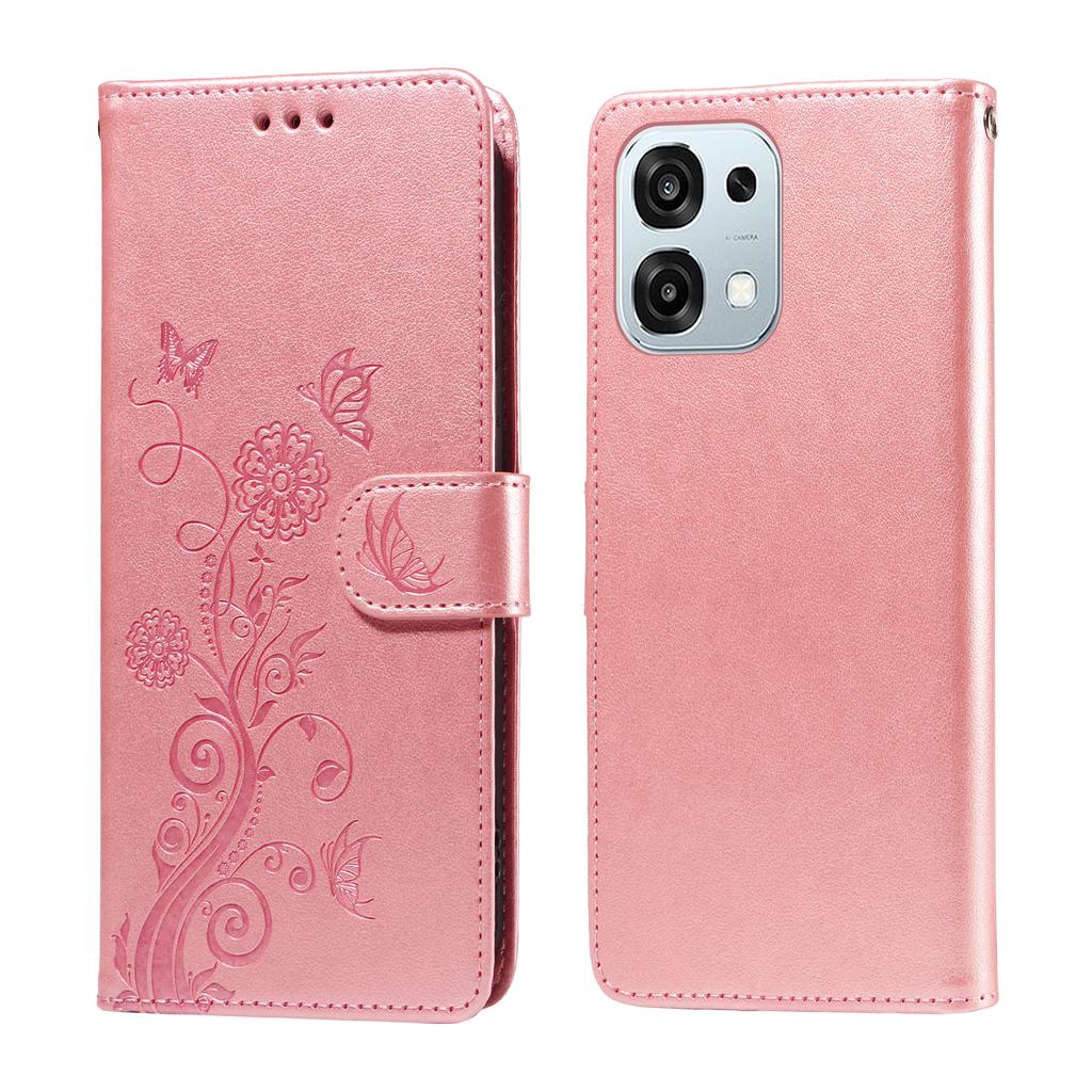 For Oppo A6 5G Leather Case Butterfly Floral Imprint Wallet Stand Cover