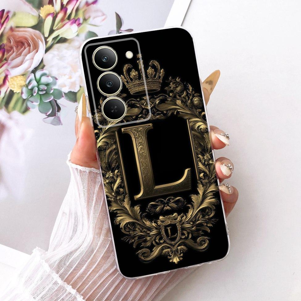 Cover For Realme 14x 5G India Case RMX3940 Transparent Luxury Crown A-Z Letters 2D Flat Pattern Soft Phone Case