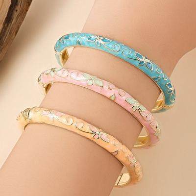 Enamel Floral Traditional Elegant Fashion Hand Bracelet Bangle On Hand Handicraft Jewelry Gifts Vintage Cloisonne Flower Bangle