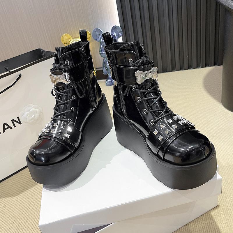 Comic Con cos boots punk thick-soled Martin boots belt buckle knight short boots lace-up heightening fashion short boots