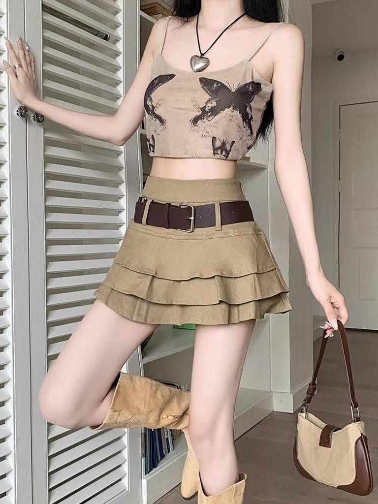 Women's Denim Mini Skirt Y2K Style Vintage Ruffled Shorts Skirt High Waist Korean Fashion Clothing