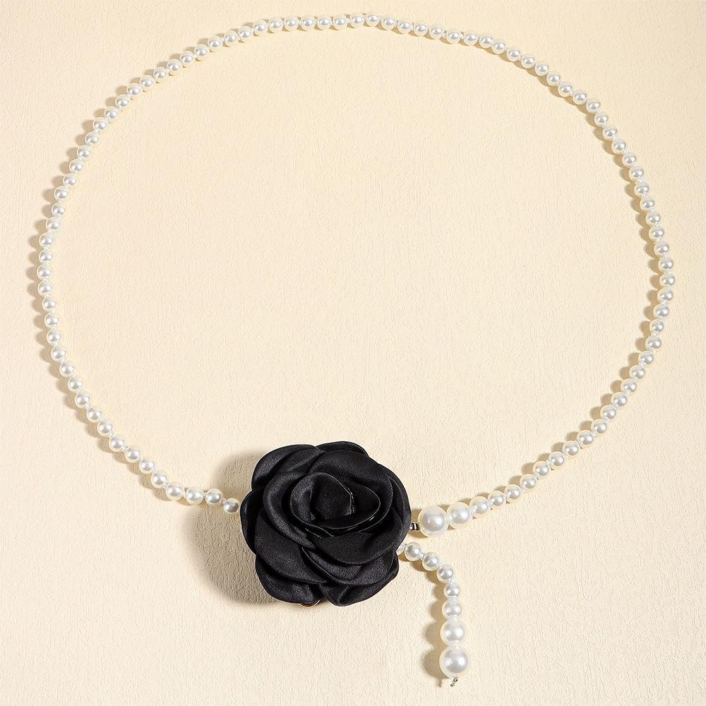 Women's High-End Dress Belt with White Pearl Flower Decoration for Summer