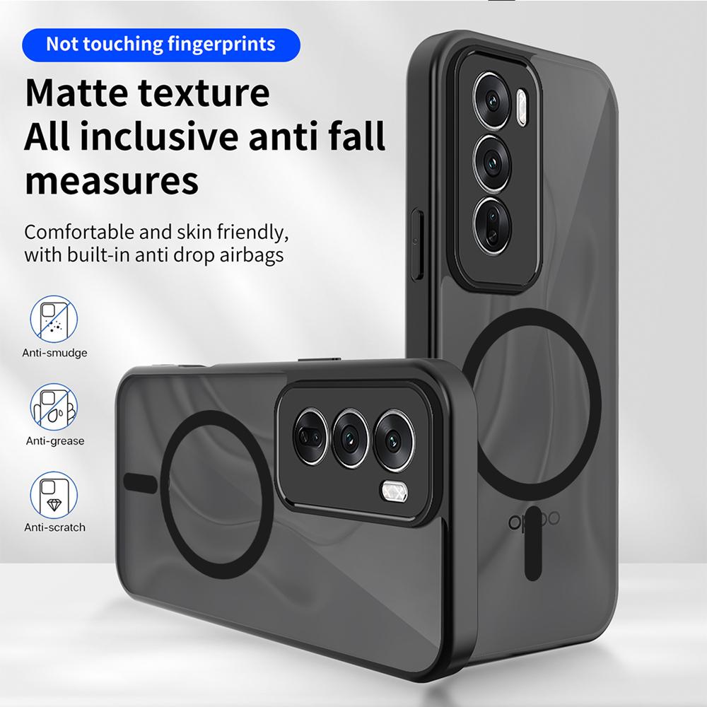 KEYSION Magnetic Phone Case for OPPO Reno12 Pro 5G Silicone+PC Matte Translucent Clear Shockproof Back Cover for OPPO Reno 12 5G