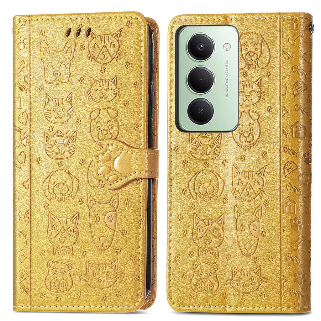 Pro Xiaomi Redmi 15 4G (EU) (171 mm) Pouzdro Flip Wallet Kožené Pouzdro na Telefon s Roztomilým Vzorem Kočky a Psa