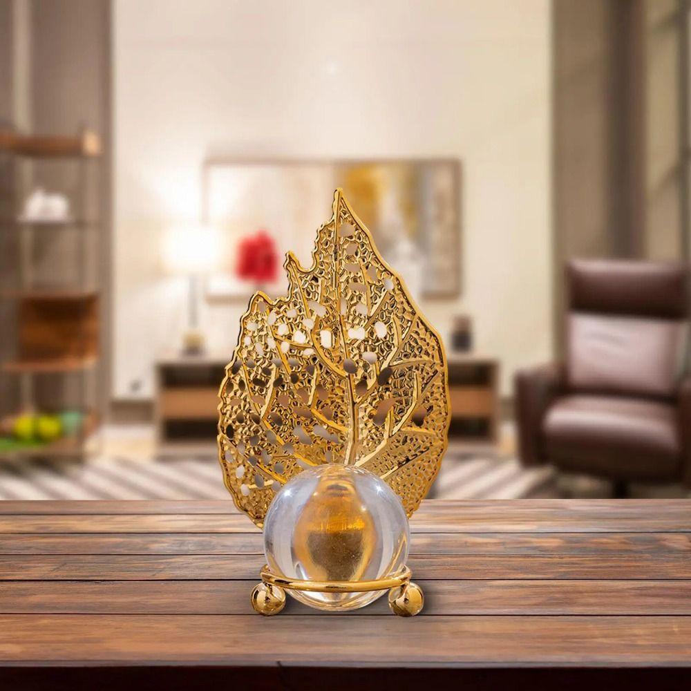 Non-slip Crystal Ball Table Decoration Rust-proof Metal Leaf Crystal Ball Collectibles  Porch