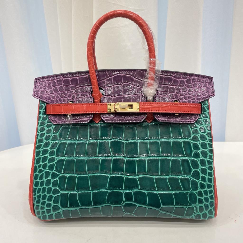 2025 Explosive Color Matching American Crocodile Pattern Platinum 25/30. Full-pair Version Strapless High-end Fashion Portable Women's Bag