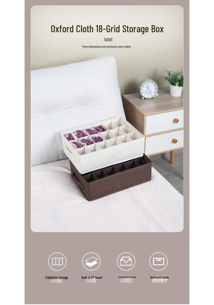 [Recommended] 18-Grid Waterproof Oxford Cloth Underwear Storage Box Drawer Divider