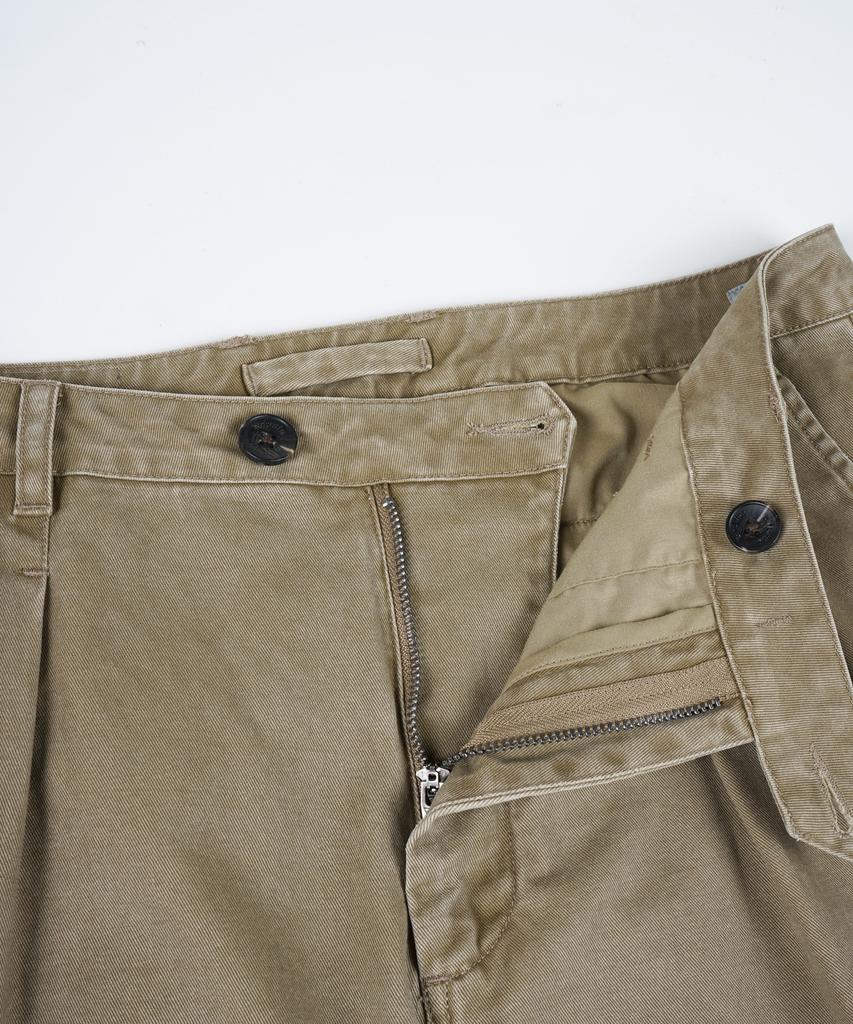 BIRBANTE Garment-Washed Twill Double-Pleat Chino Pants - Beige
