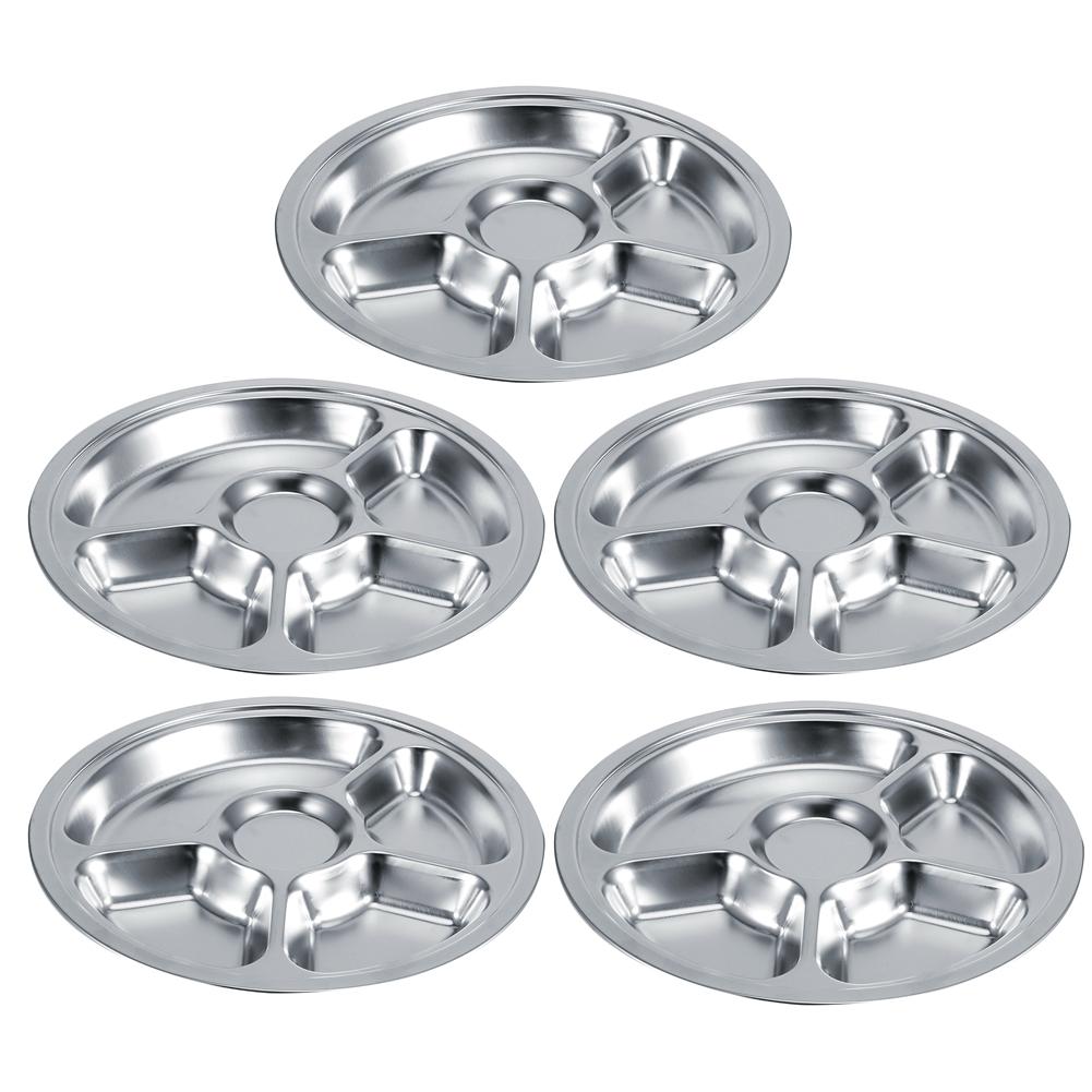 5Pcs Thicken 304 Stainless Steel Round Divided Service Plate Dinner Tray Tableware for Kid5?Section