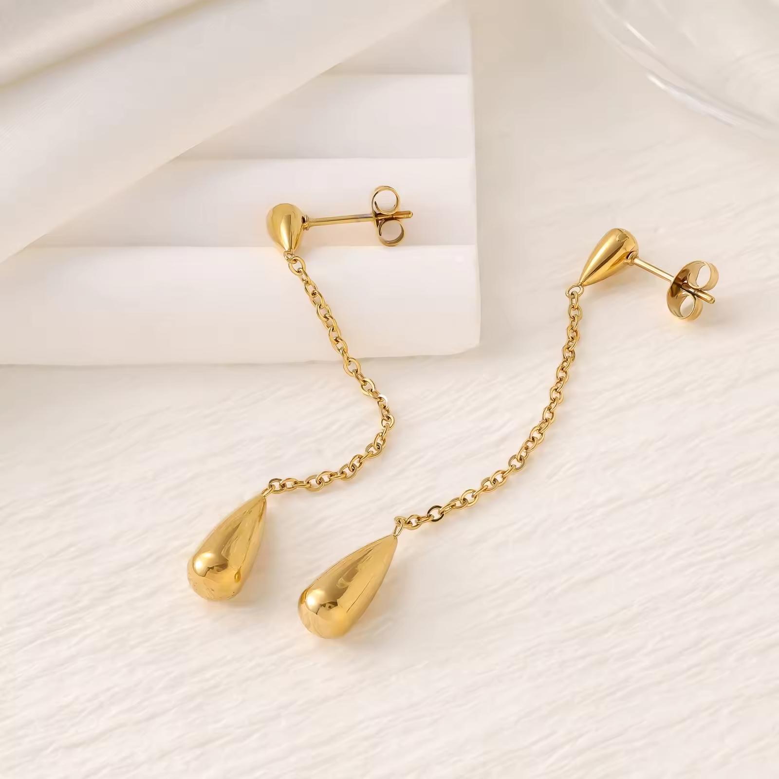 Trendy 18K Gold Plated Stainless Steel Dangle Drop Earrings Fashionable Five-Pointed Star Waterdrop Geometric Shell