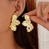 Large Gold Color 3D Textured Flower Drop Earrings For Women Fashion Vintage Geometric Dangle Earring Statement Jewelry Gift
