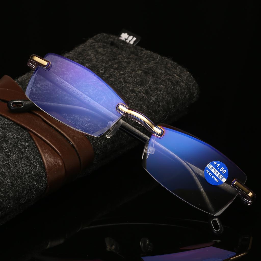 802 1pc Rimless Squared Frame Blue Light Blocking Presbyopia Unisex Men Women Corrective Eyeglasses Reading Glasses