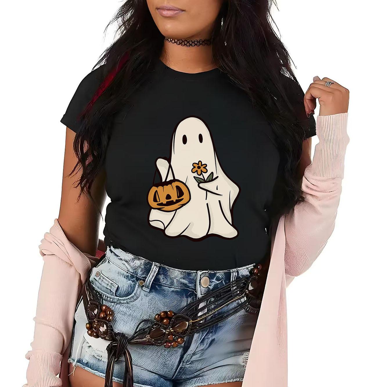 

Halloween BOO printed Tshirt casual short sleeved suitable for all seasons fashionable and versatile Womens Tshirt S