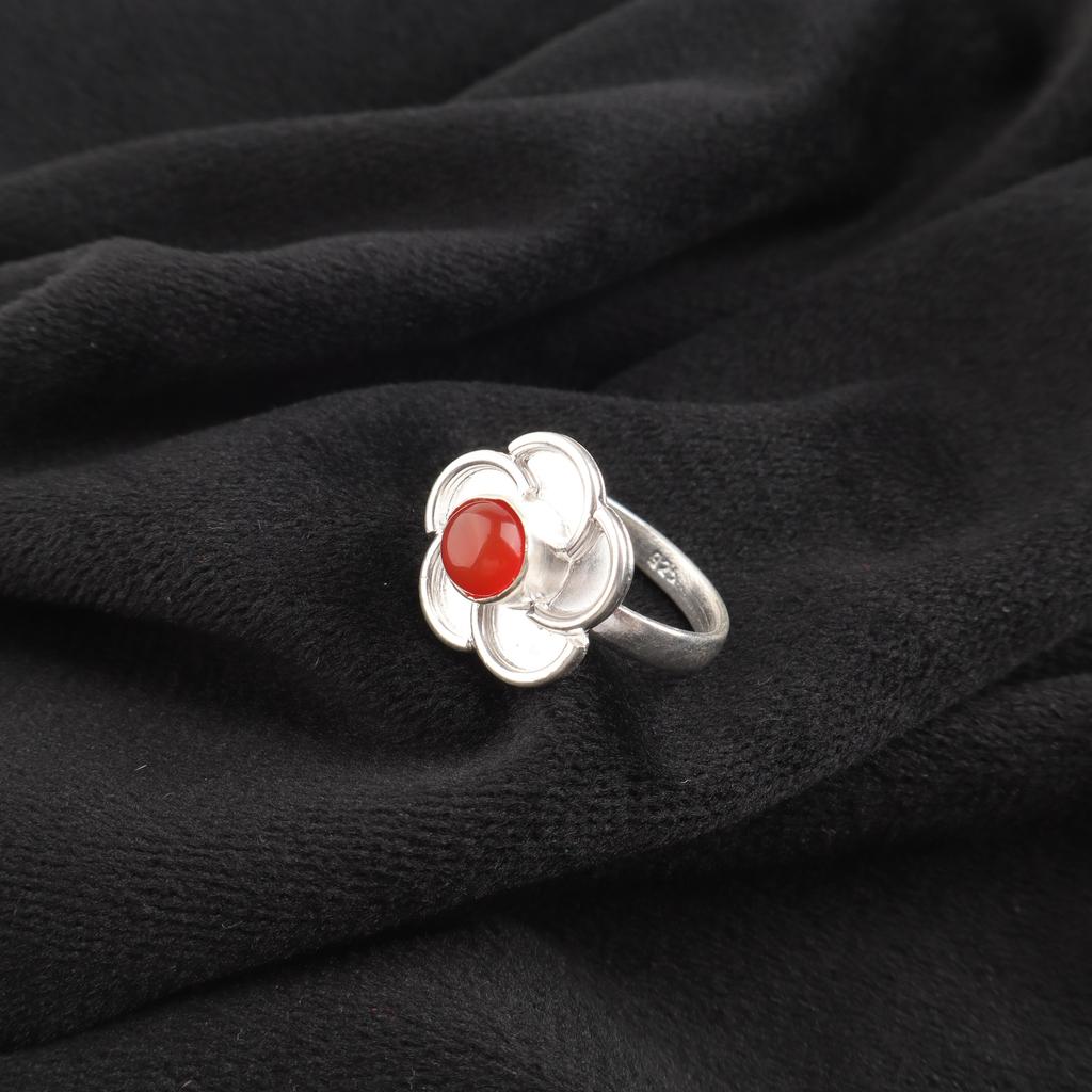 Karneol Edelstenssmykker, 925 Solid Sterling Sølvring, Håndlaget Blålysende Sølvring Smykker Til Thanksgiving-gave