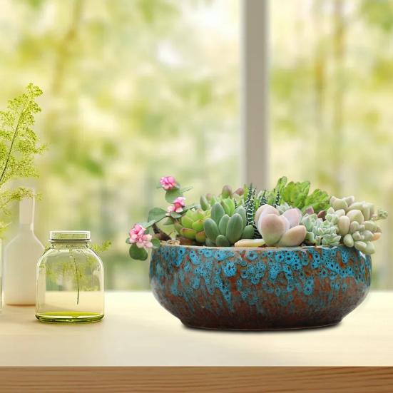 Keramik-Lotusschale für Wasserpflanzen, auslaufsicherer Hydrokultur-Blumentopf, Hochtemperatur-Keramikschale für Sukkulenten, Fischtank