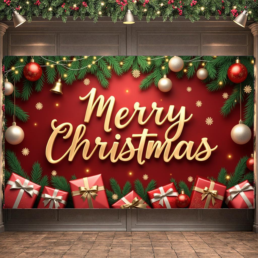 Photo Prop Cozy Design Santa Claus Banner Festive Decor Colorful Lights Christmas Banner For Home Decoration Event Decor Indoor