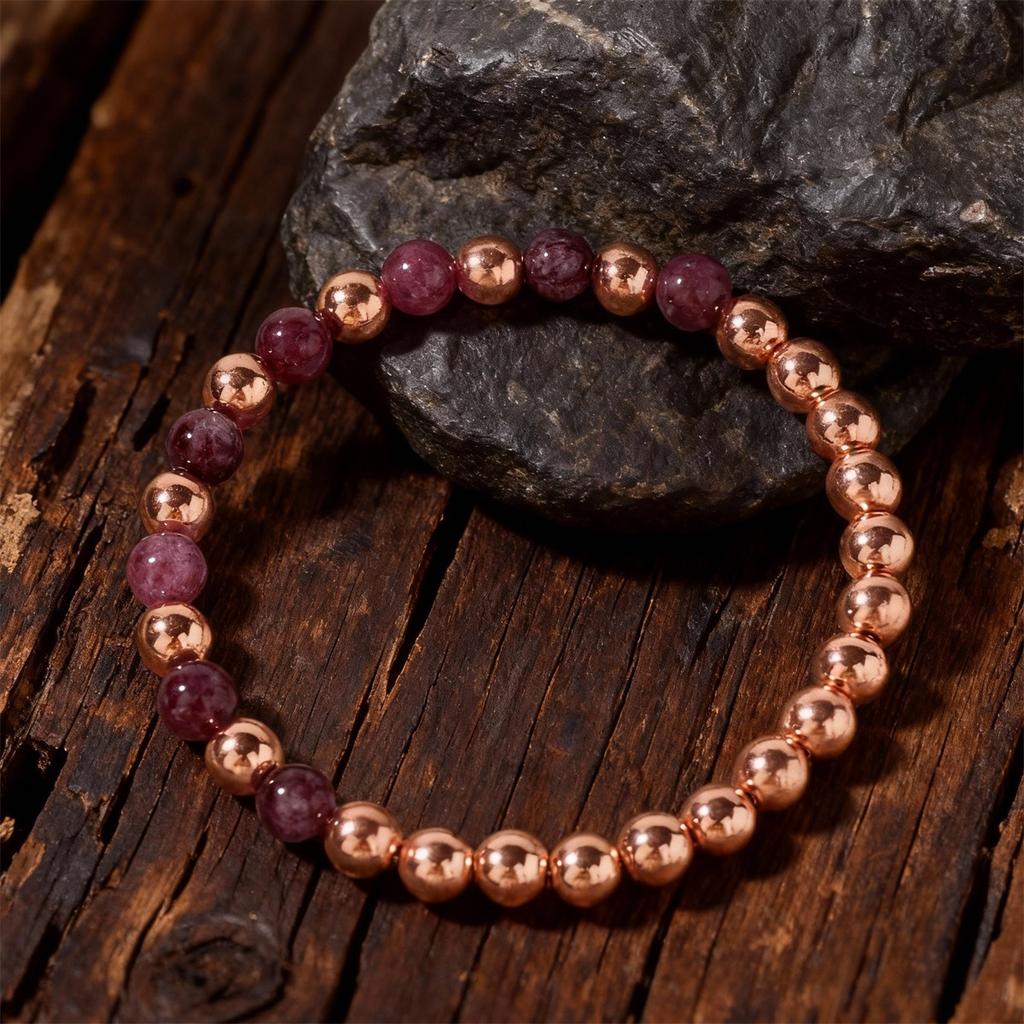 Neues Nischenarmband, Schmuck, Design mit natürlichem Kristallarmband, goldener Granat, Naturarmband, Kupferperlen.