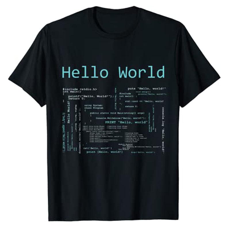 Hello World - Computer Programming Languages T-Shirt Gaming Lover Gamer Boys Men Clothing Computer Programmer Graphic Tee Tops S