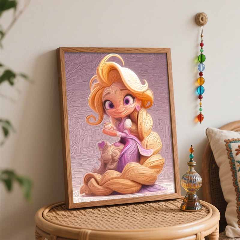Disney Rapunzel oil paint by numbers painting kit handmade diy home decor gifts, cute blonde princess with long golden hair art craft decor