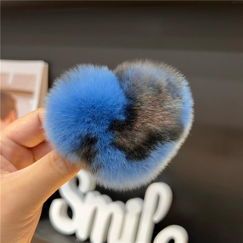 Love Hair Card  Cute Real Otter Rabbit Hair Little Peach Heart Hair Clip Headpiece Plush Ball Edge Clip Plush Hair Clip BB