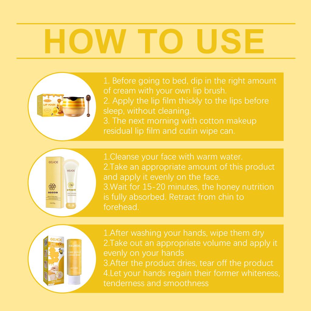 EELHOE Honey Series Moisturizing Exfoliating Set - Gentle Skin Cleansing and Moisturizing Kit
