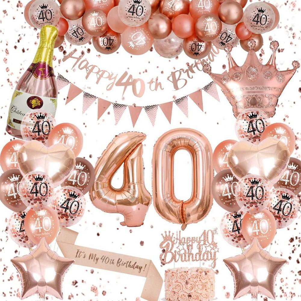 Rose Gold Digital Birthday Balloon Set, Rose Gold Digital Birthday Party Ornament Flag Balloon Set