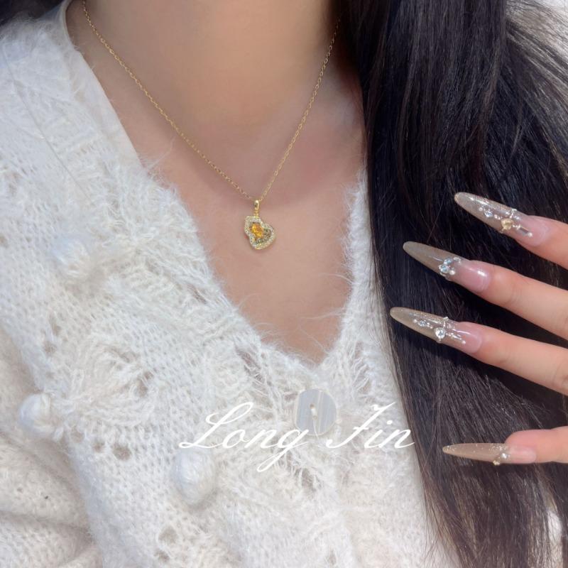 Fanta Stone Gourd Crushed Ice Ice Necklace Women'S Versatile Can Pull Light Luxury Niche Collarbone Chain Real Gold Plating
