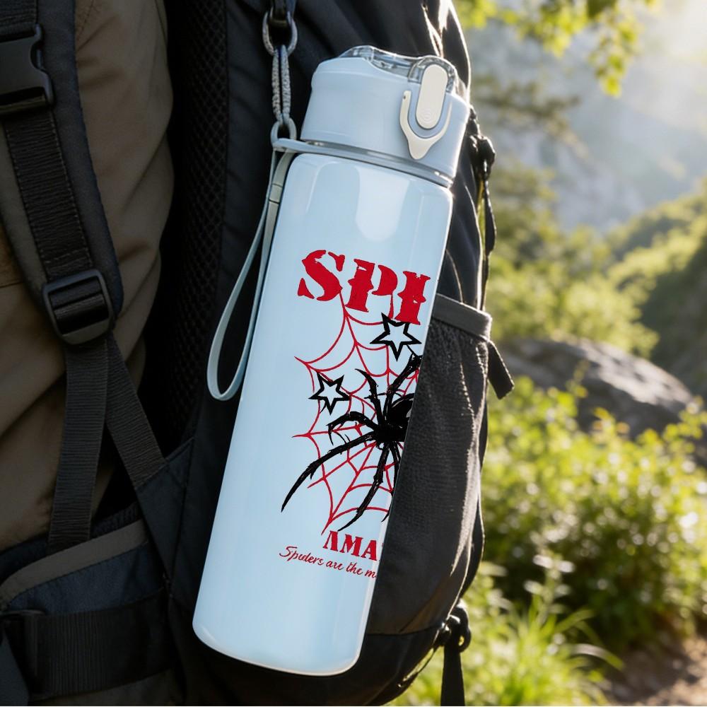1PC Spider Web Scary Insect Print 750ml Color Plastic Sports Water Bottle Leakproof Flip Straw Lid Suitable for Sports Office Home Use