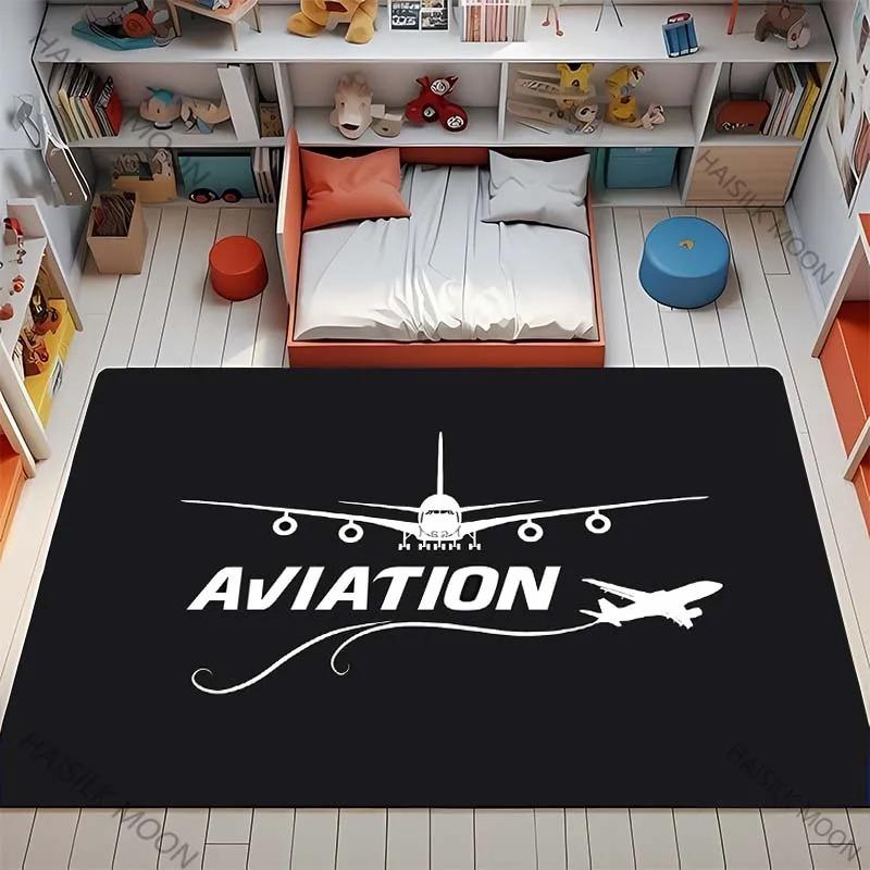 Aviation Airplane Carpet Mat Rug Compass Dashboard Aircraft Silhouette Kids Play Educational Home Decoration Floor Bedroom Mat