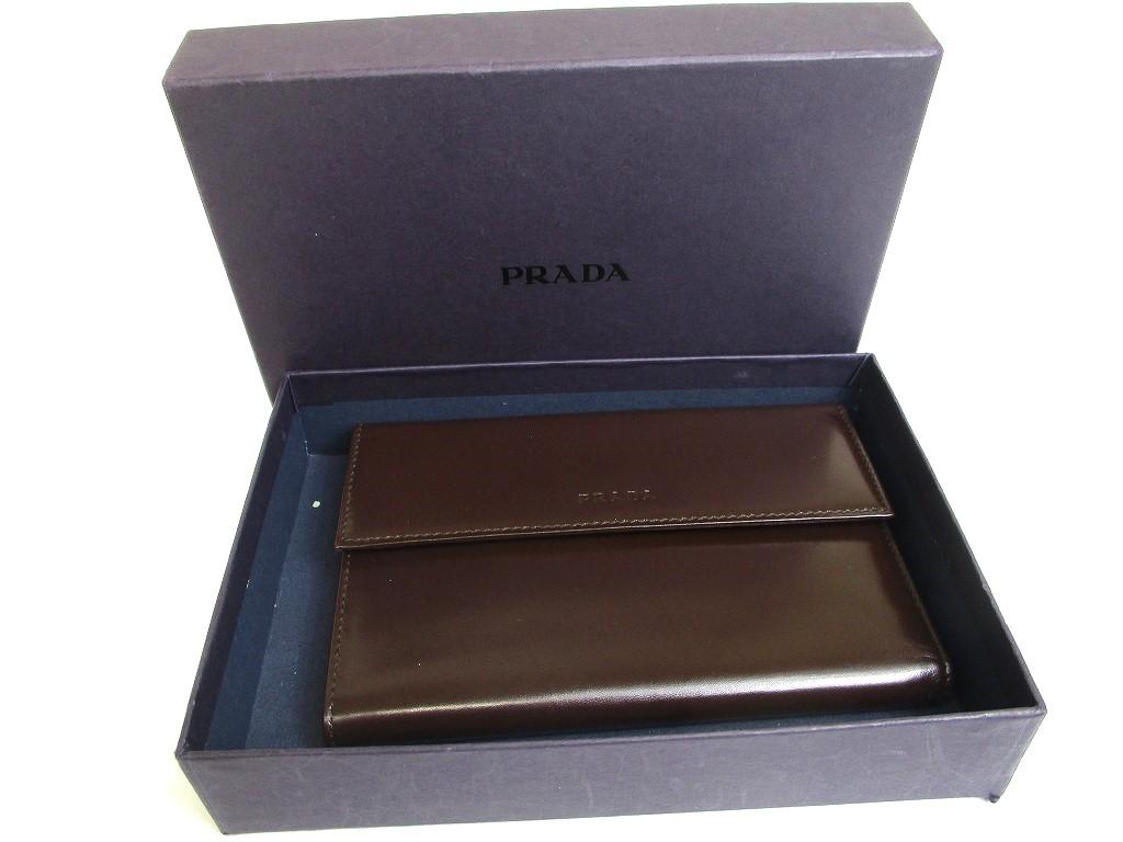Authentic PRADA Dark Brown Leather Trifold Wallet Compact Wallet #a582 Open Box