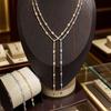 2025 Summer Sexy Women Jewelry Gold Plated Geometric CZ Paved Bar Triangle Stone Y Lariat Charm Necklace Bracelet Set