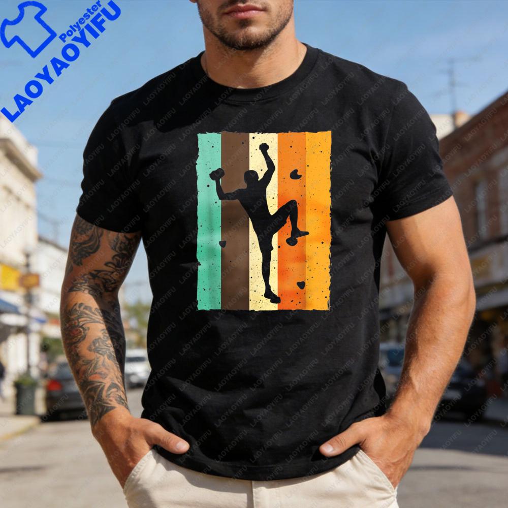 Men TShirt Summer Casual Fashion Vintage Climbing Pattern Cotton Short Sleeve Top Outdoor Gift Sporty Style Mens Wear