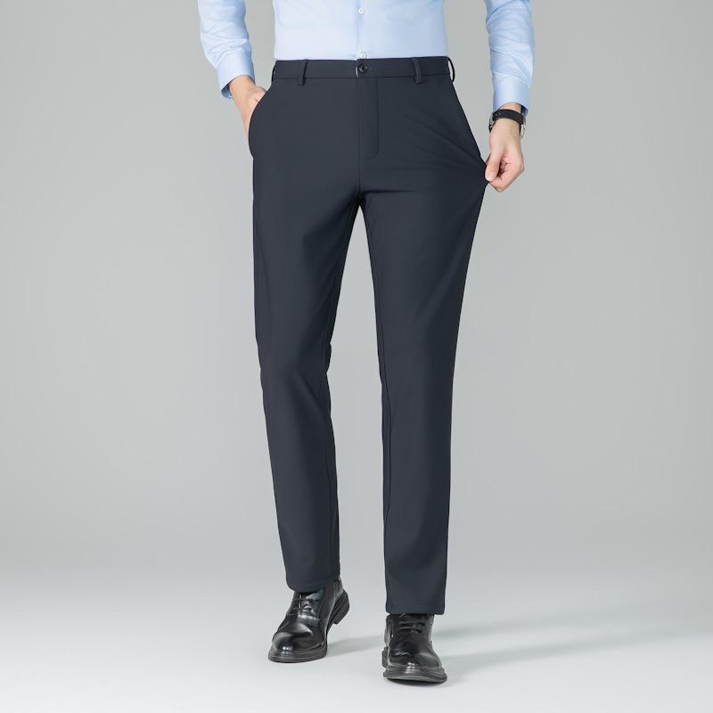 Autumn And Winter New Nylon Men'S Casual Suit Pants Fleece Thickened Warm Men'S Straight Navy Blue Nine-Point Pants