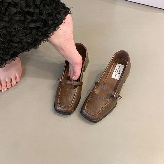 Vintage French Style Single Shoes for Women, Spring and Autumn Black Mary Jane Leather Shoes