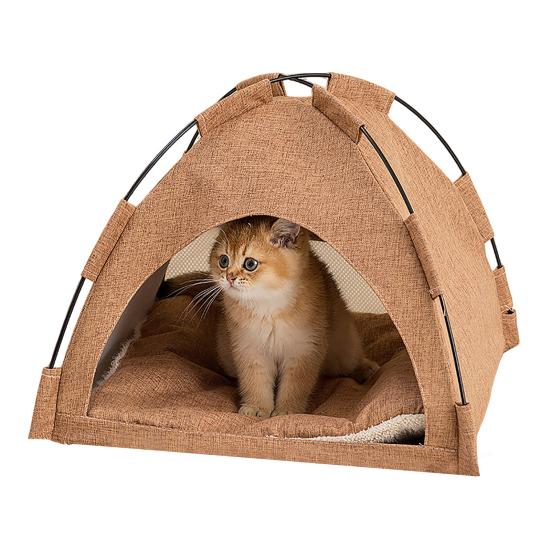 

Tent Cat Bed Spacious Ventilated Cat Tent Hide Cave Semi-Enclosed Cat Bed with Removable Washable Mat for Summer All Seasons M верблюд