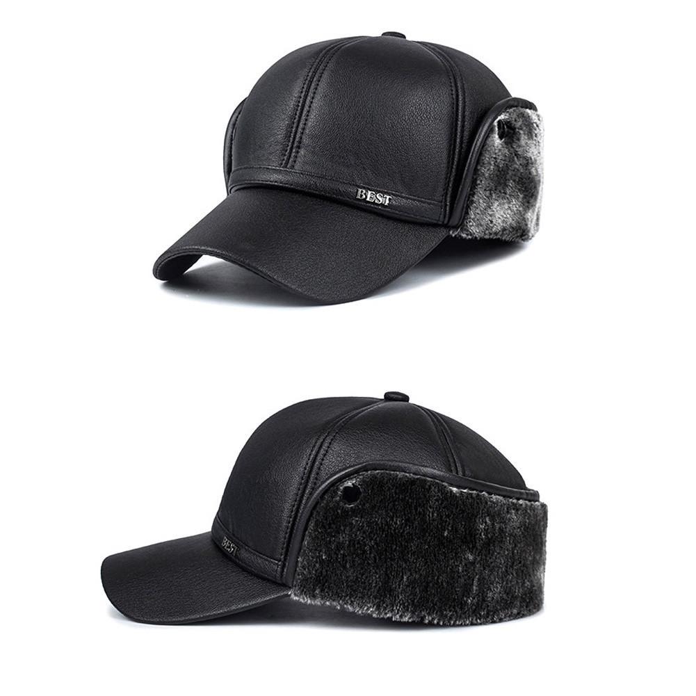 

Бейсболка для мужчин - зимние теплые модные наушники из искусственной кожи с остроконечными наушниками