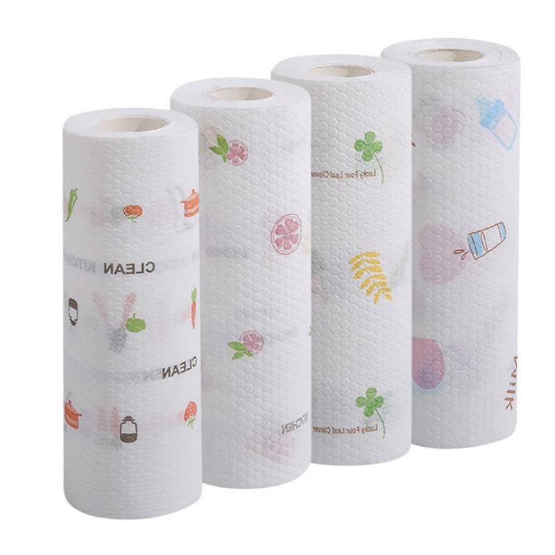 1 Roll, Kitchen Disposable Lazy Rag Thickened Washable Printing Wet and Dry Cleaning Dishwashing Non-oil Scouring Cloth