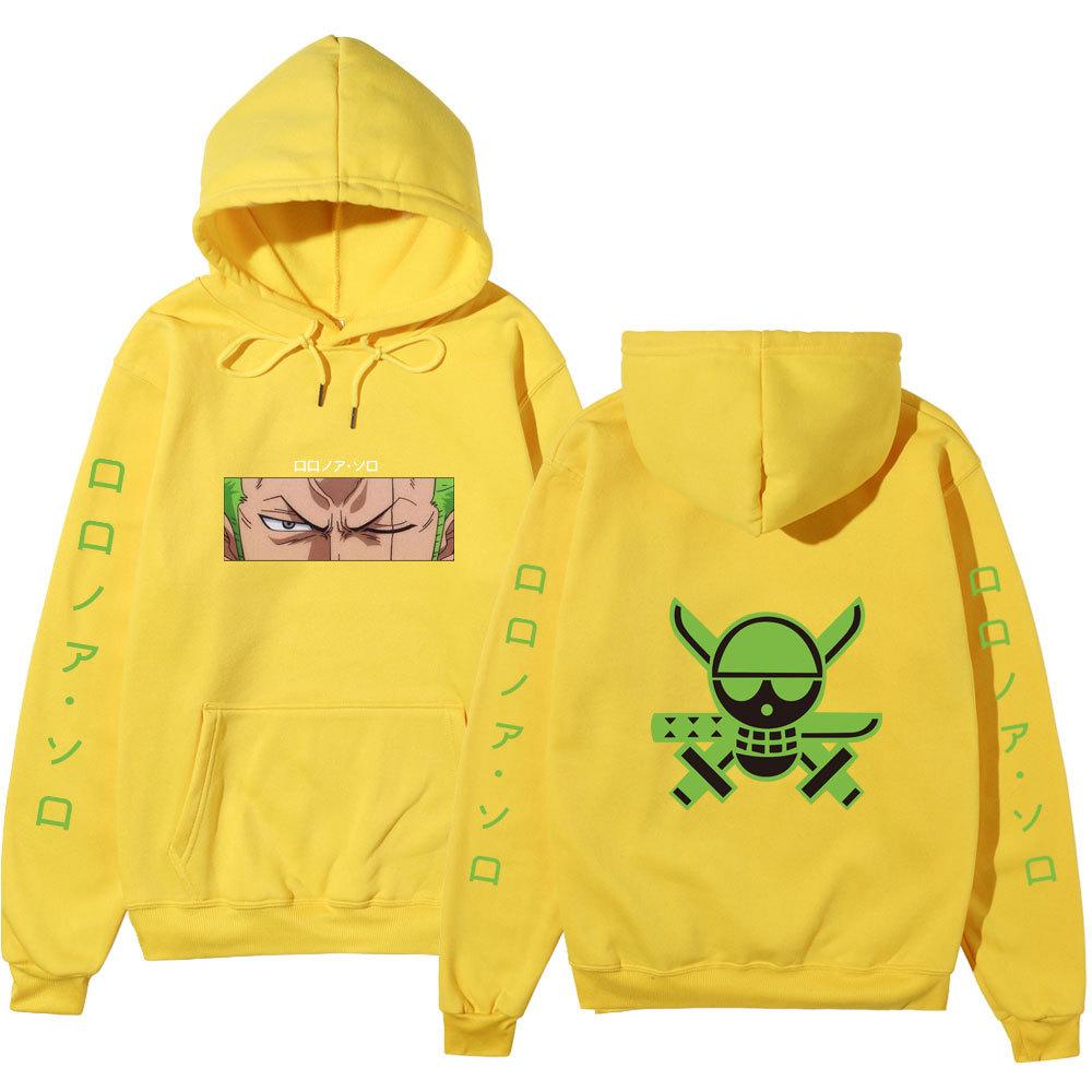 Anime One Piece Zoro Hoodie, Front Back Double Sided Print Pullover Sweatshirt Long Sleeve Streetwear for Men Women