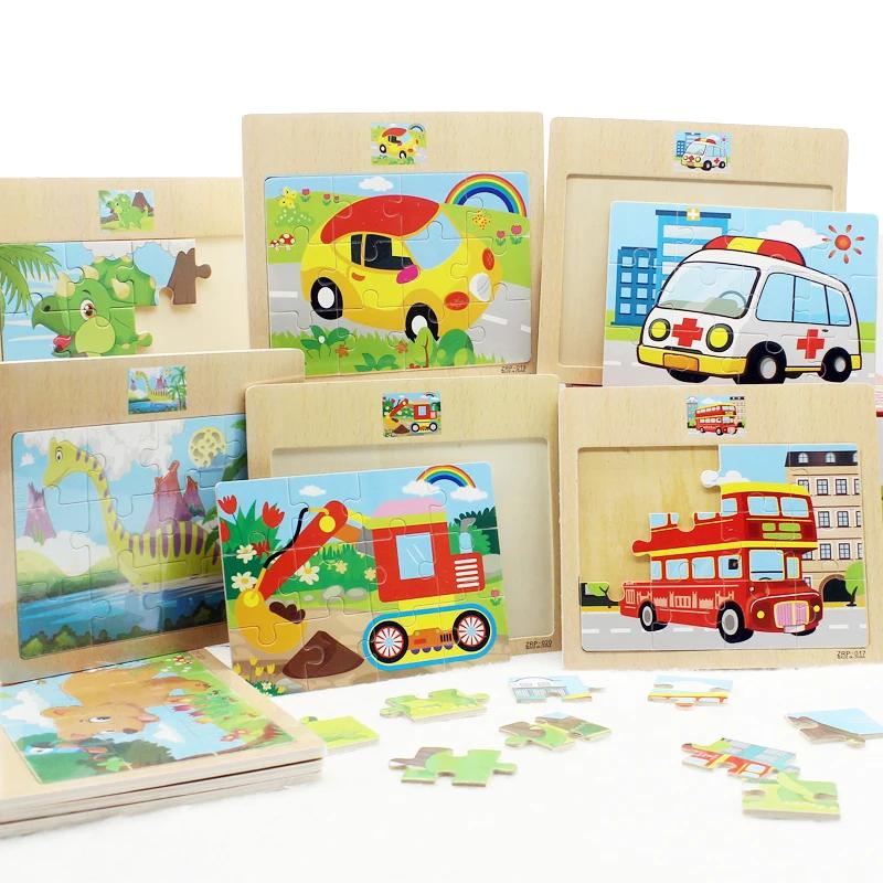 1pc Wooden Jigsaw Puzzle Kids Cartoon Animals Traffic Car Puzzles Game Kids Montessori Educational Toys for Children