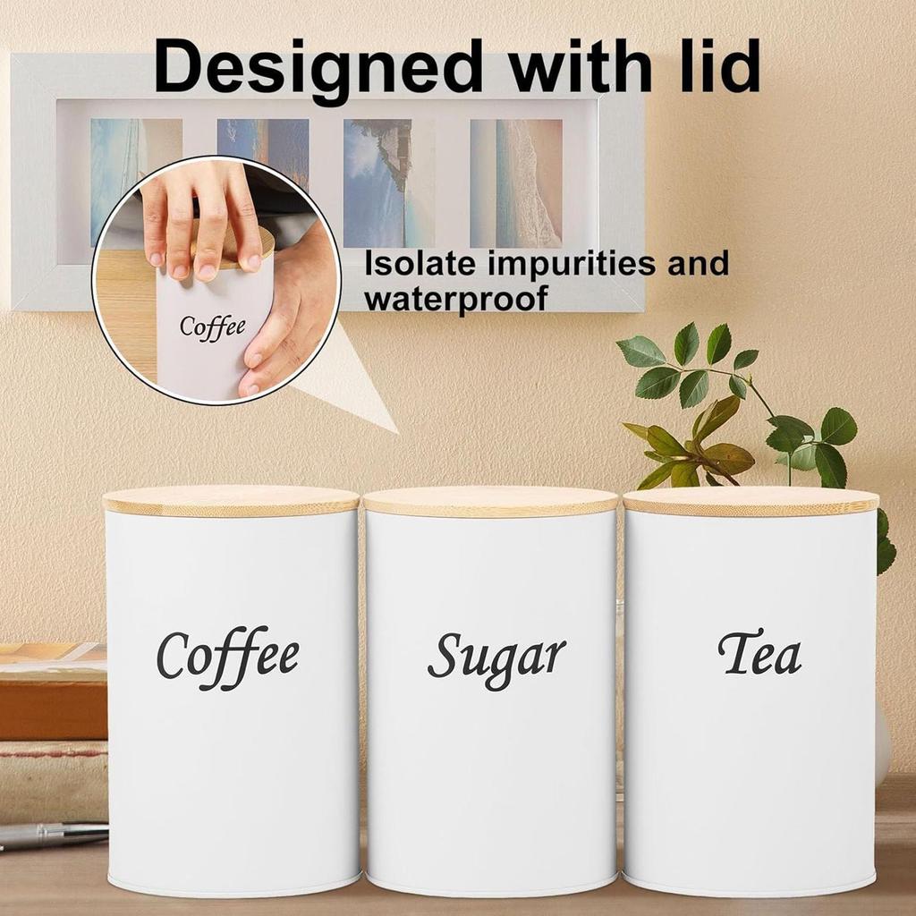 Coffee Container 3 Pieces Airtight Large Capacity Food Canister Coffee Sugar Tea Storage Container Jars For Candy Oats Flour