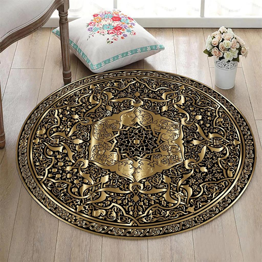 Bohemian Mandala Round Area Rug Collection Artistic Floral Geometric Pattern Floor Mat For Living Room Boho Home Decor