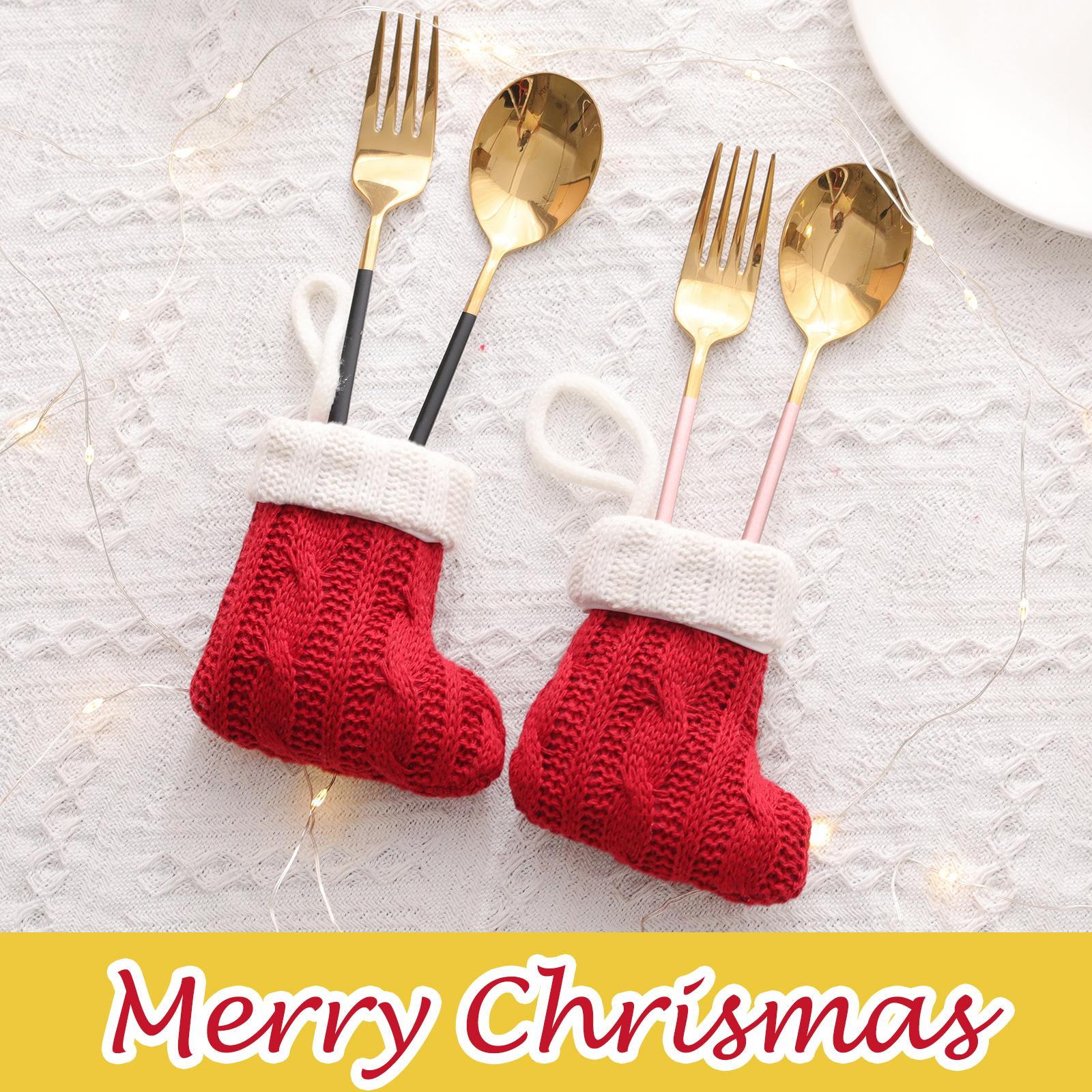 

Рождественское украшение Вязаные носки Рождественский набор столовой посуды Набор ножей и вилок Носки Принадлежности для украшения дома One Size