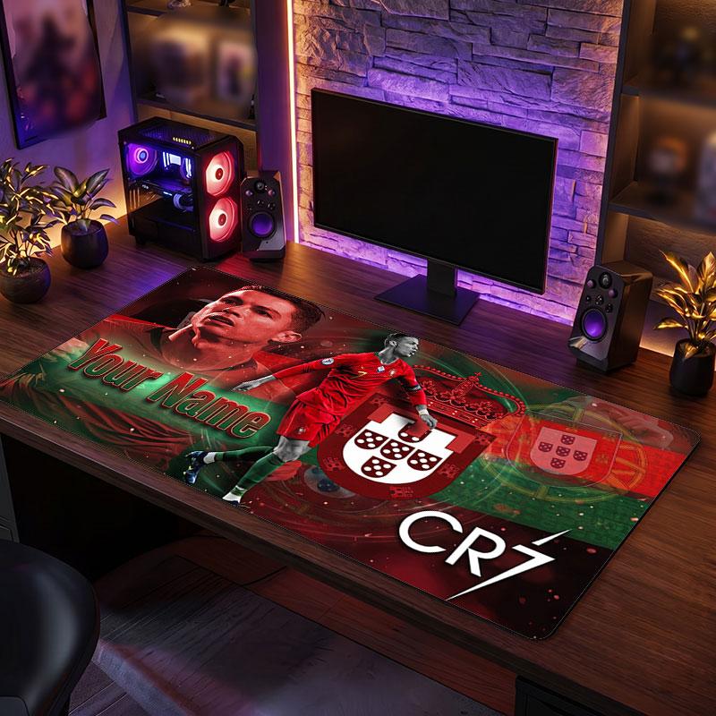 Tappetino Mouse Grande Personalizzato Cristiano Ronaldo, Stampa Testo Nome Personalizzato, Tappetino Scrivania Antiscivolo Logo Calcio Regalo Gaming