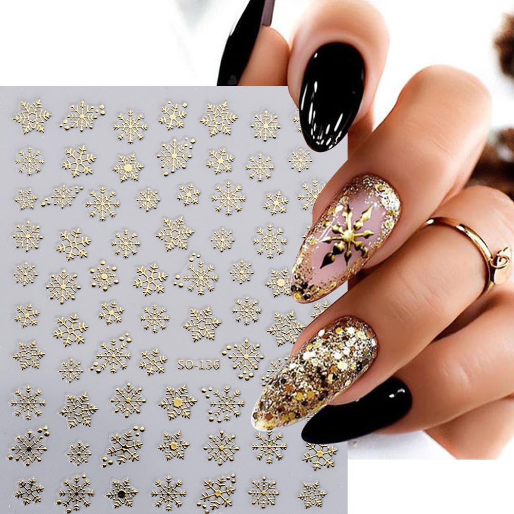Christmas Nail Art Stickers Nail Decals Self-Adhesive Gold Silver White Snowflake Elk Bell Xmas Tree Design DIY for Women Girls