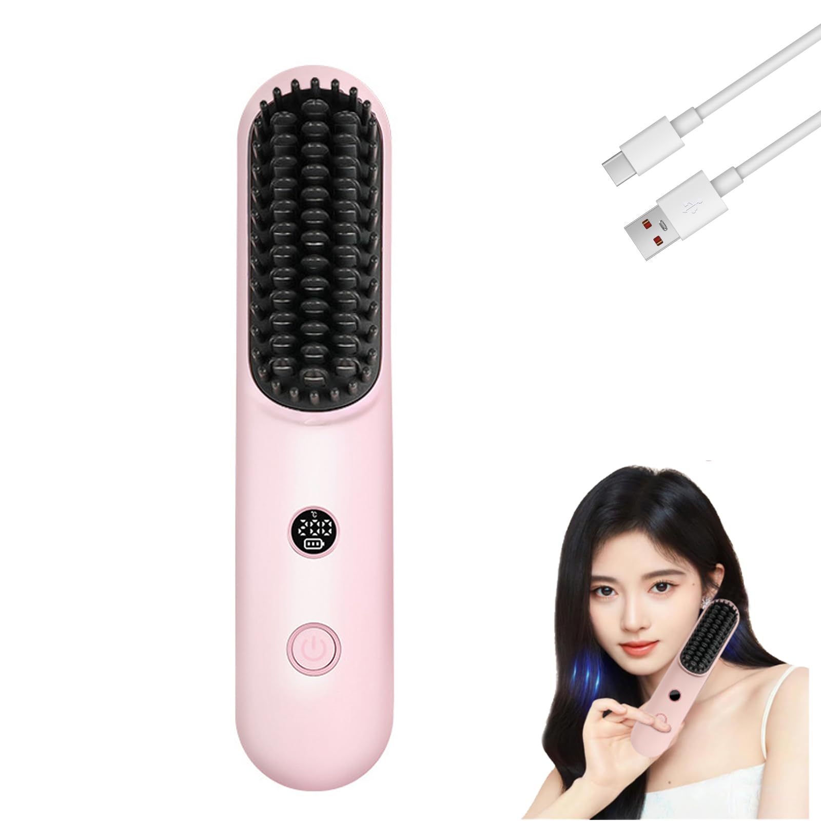 

Tanosimi Термощетка Беспроводной Выпрямитель для волос Защита от ожогов Термощетка 3 уровня регулировки Настройки температуры 6400 мАч Выпрямитель для волос Мини Портативный Зарядка