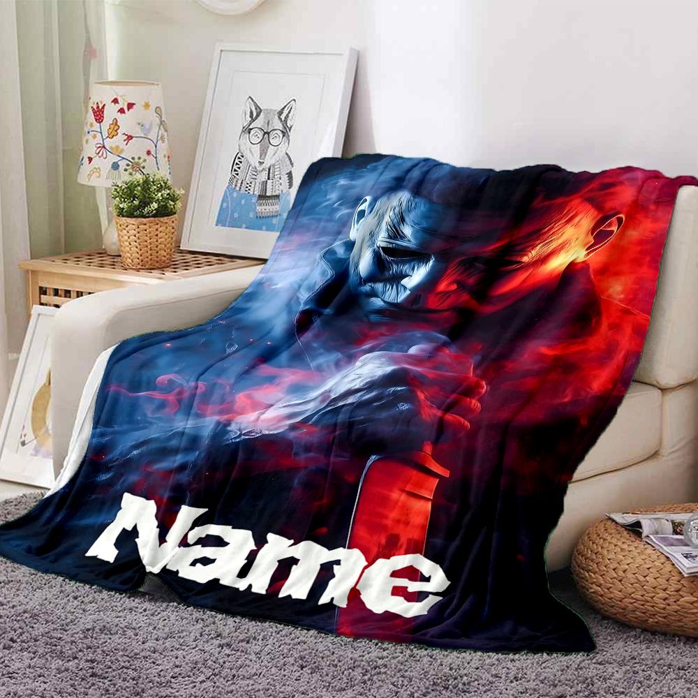 Custom Name Horror Movie Night Party Blanket For Couch Bed Plush Cozy Fuzzy Blanket Super Soft Warm Blankets For Fall And Winter 0916171