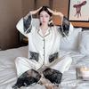 1011 spring and summer new product ice silk national style lace comfortable high-end long-sleeved pajama suit women can wear loungewear
